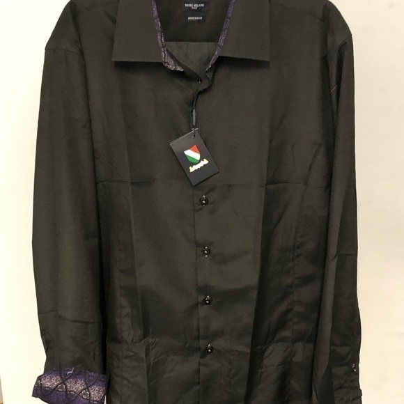 Rossi Milano button down shirt black modern fit - Picture 2 of 3